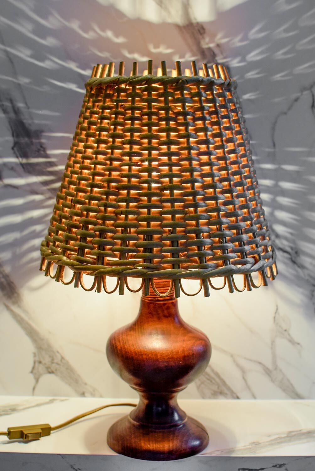 Wooden table lamp and rattan lampshade