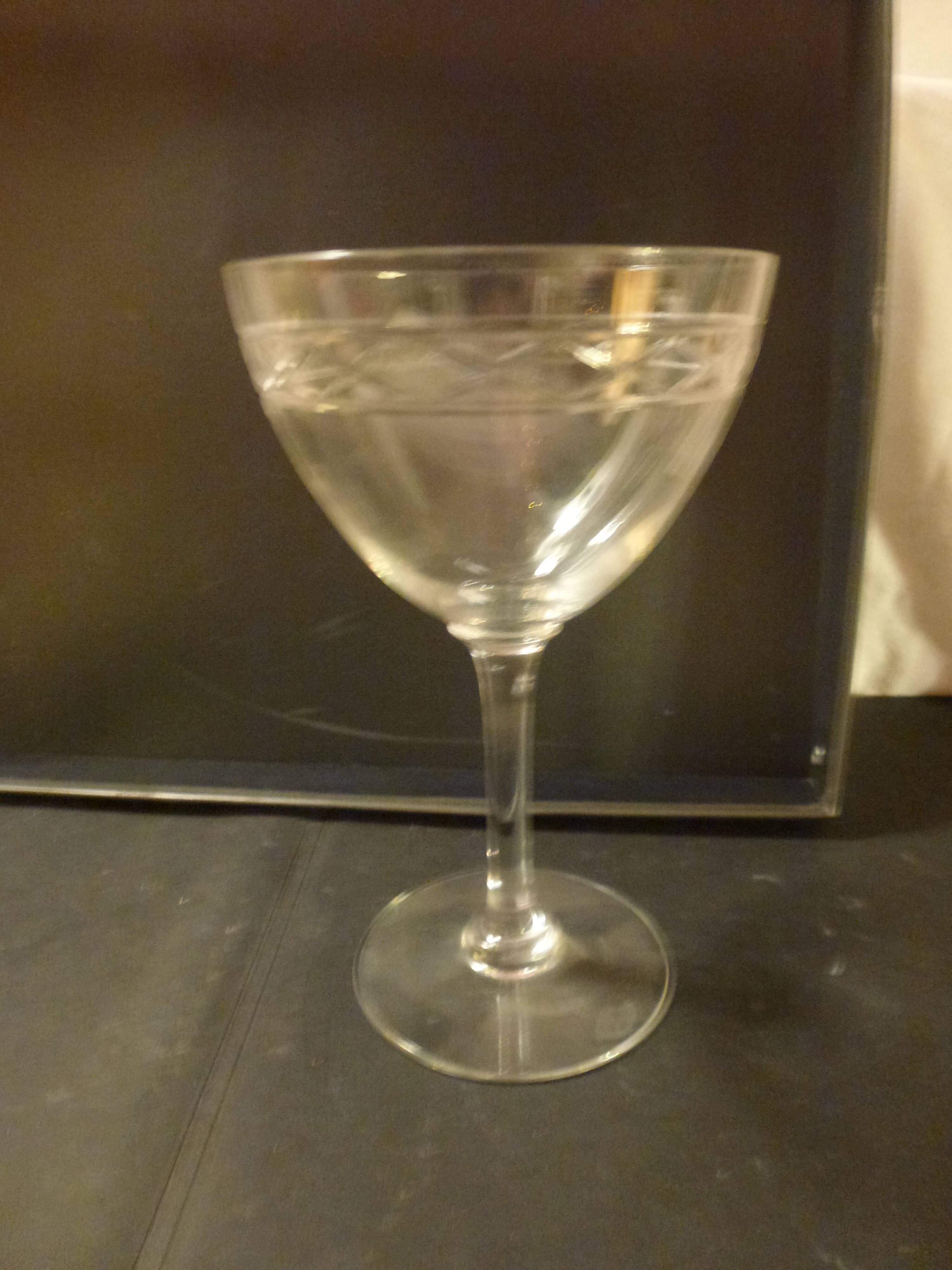 Set of 6 vintage engraved crystal champagne glasses