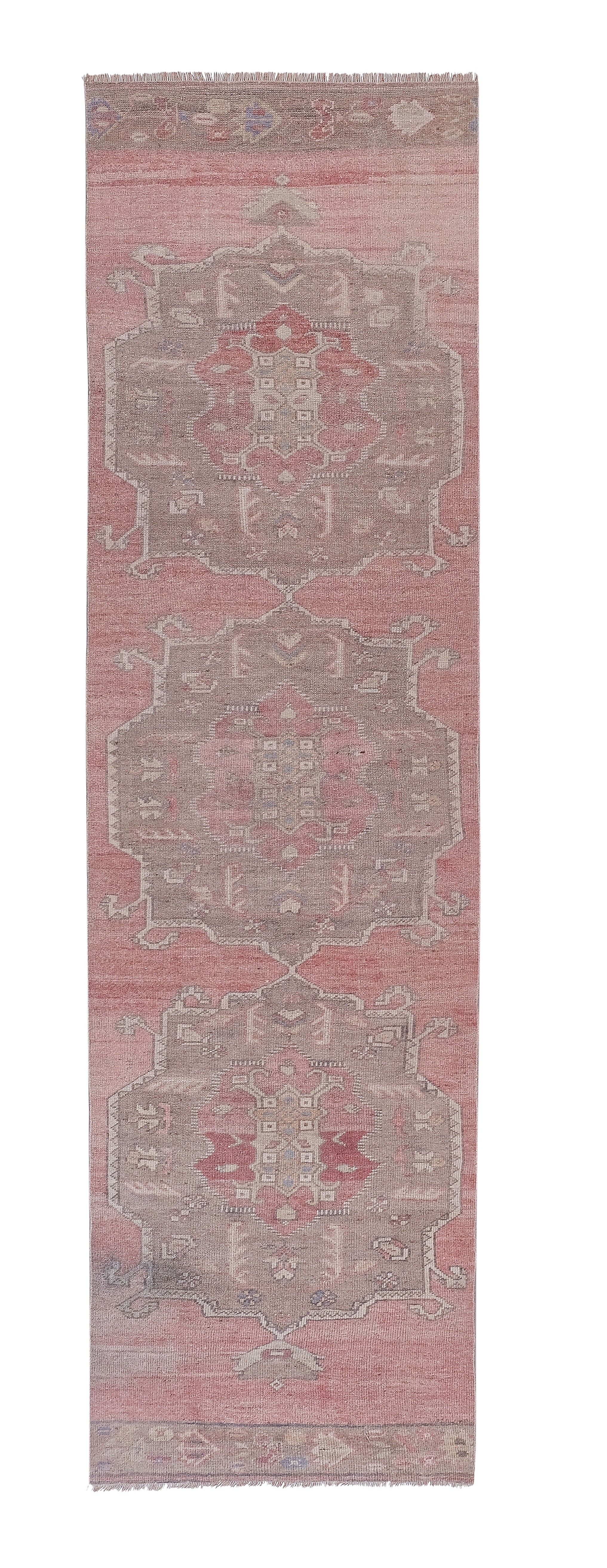 Vintage Turkish rug from Oushak, hand-woven 100x353 cm