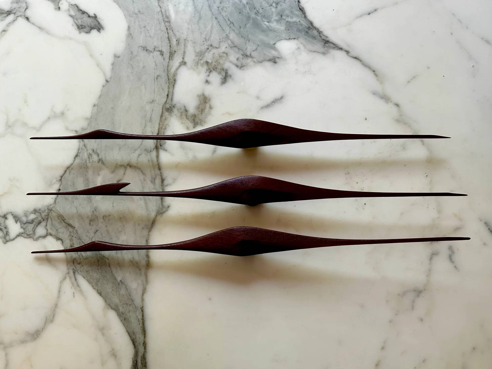 Set of 3 teak wall mounted cranes, Scandinavian modern, Denmark, 1960s