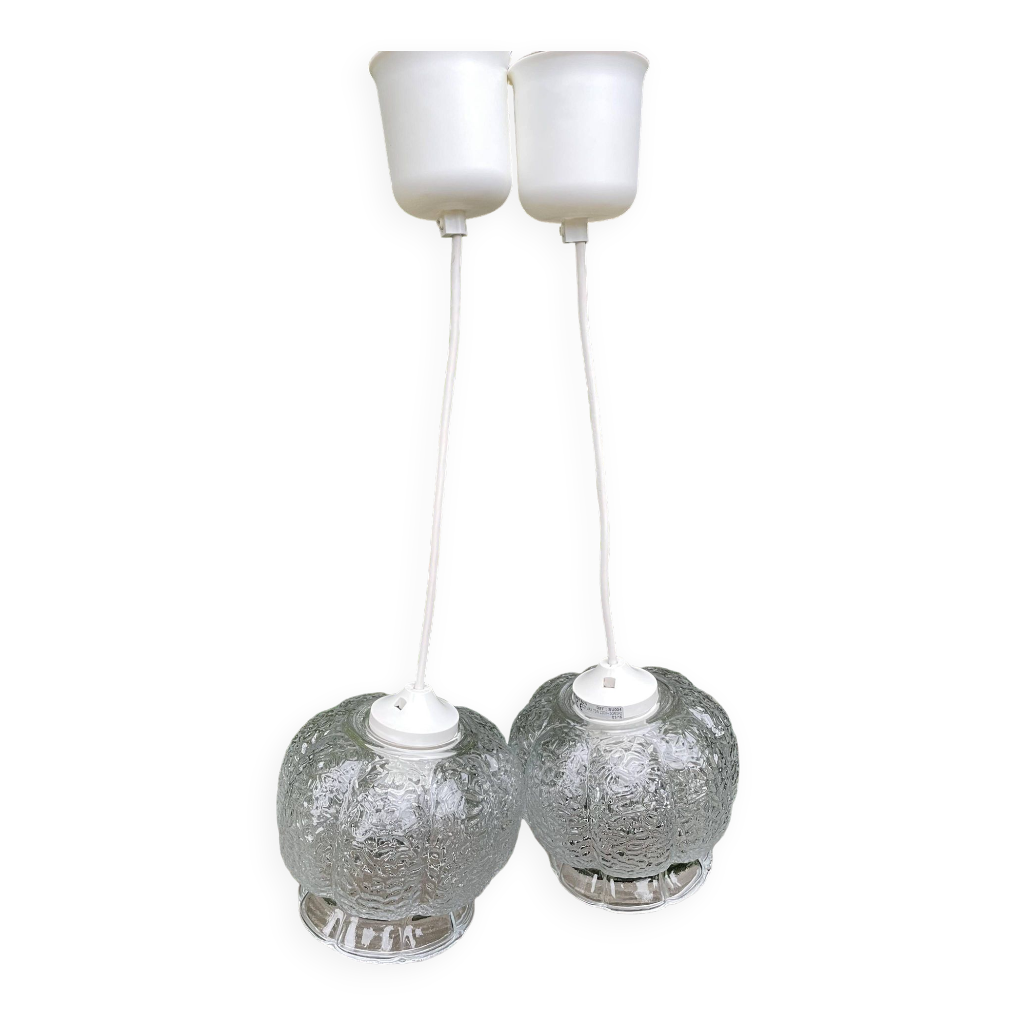 Double Mathias pendant lights ref SU004 in transparent glass in relief corolla shape