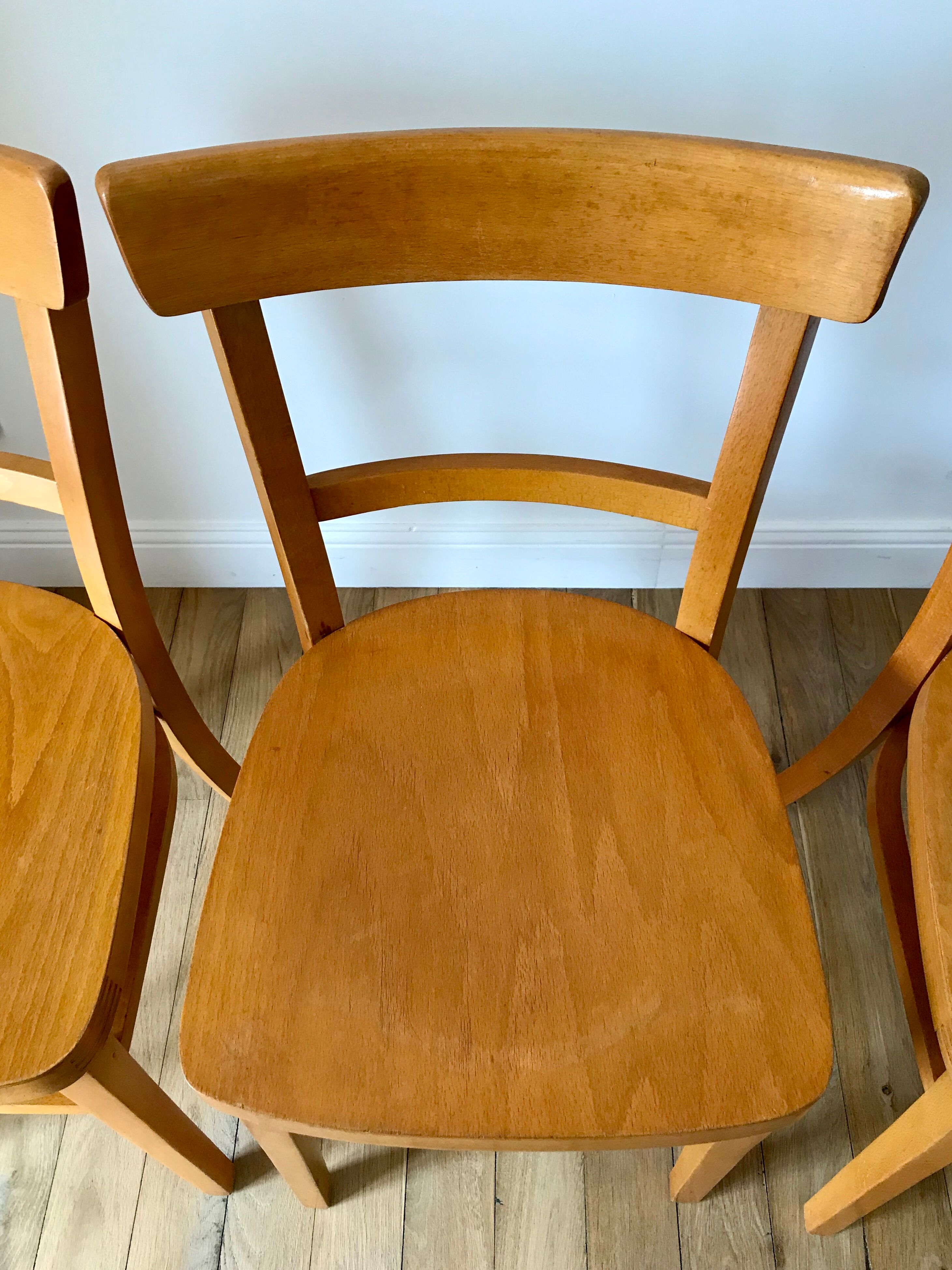 set of 4 Thonet bistro chairs in curved wood honey Mid-Century 50s