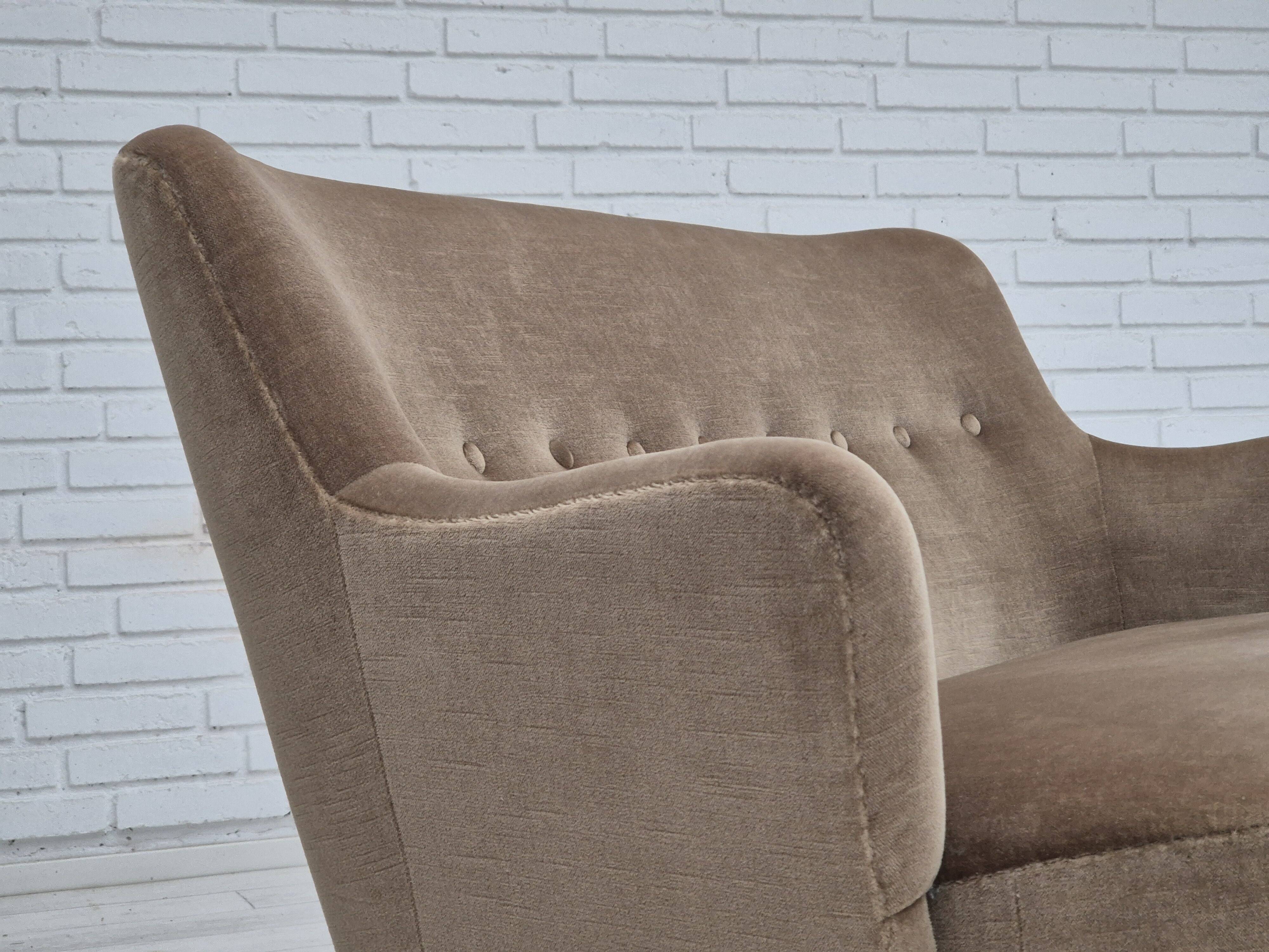 1970s, Danish 2 seater sofa, original condition, green furniture velour.