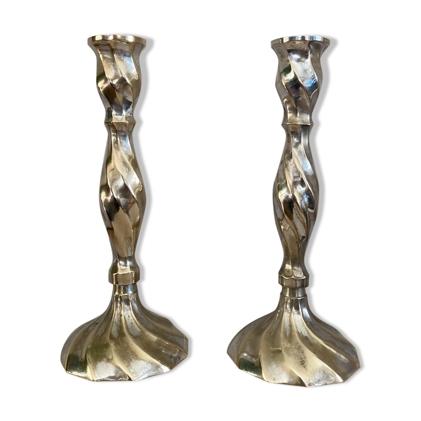 Twisted candlesticks in silver brass early twentieth century
