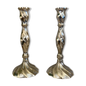 Twisted candlesticks in silver brass early twentieth century