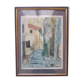 Aquarelle montée de l'eglise à st paul de vence (alpes maritimes 06) signed pierre dumont 1975, frame