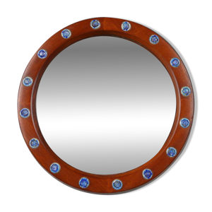 Miroir rond en bois et