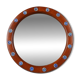 French round wooden mirror with elegant blue and white glass decoration, 19