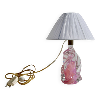 Lampe en cristal bicolore rose sommerso abat jour plissé ruban organza verre