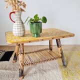 Antique rattan coffee table - yellow floral top