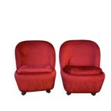 Set of 2 Mid-Century armchairs in purple velvet, 1950s Czech Republic.