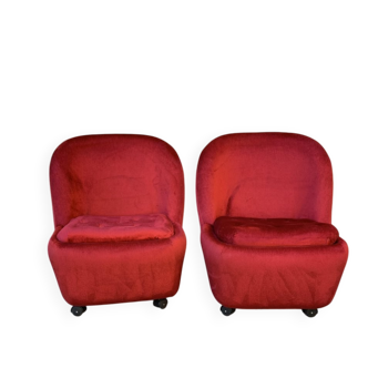 Set of 2 Mid-Century armchairs in purple velvet, 1950s Czech Republic.