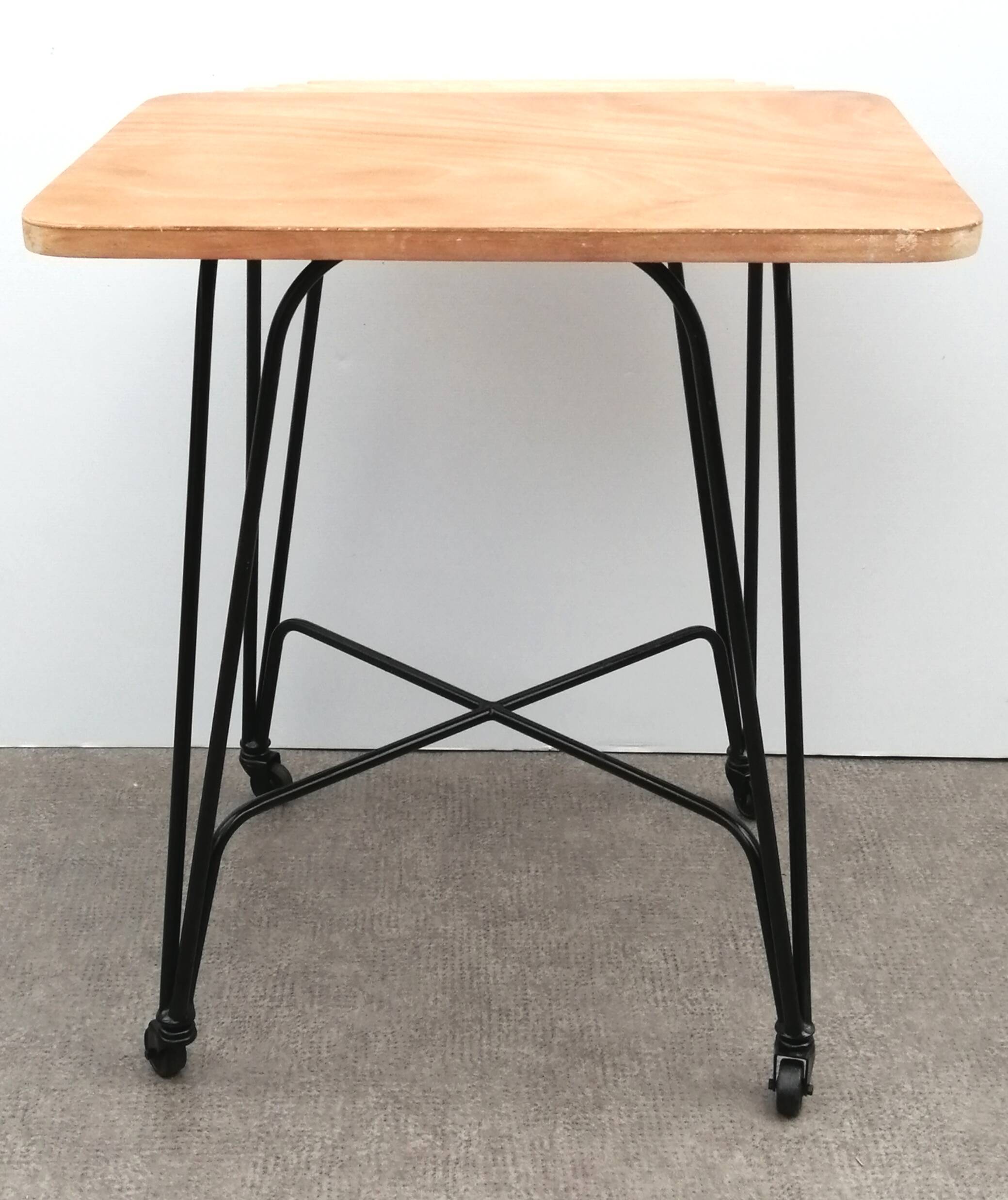 Wood and metal dessert trolley on wheels, vintage Eiffel leg, made in France 1960.