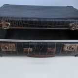 Antique cardboard suitcase imitation black crocodile