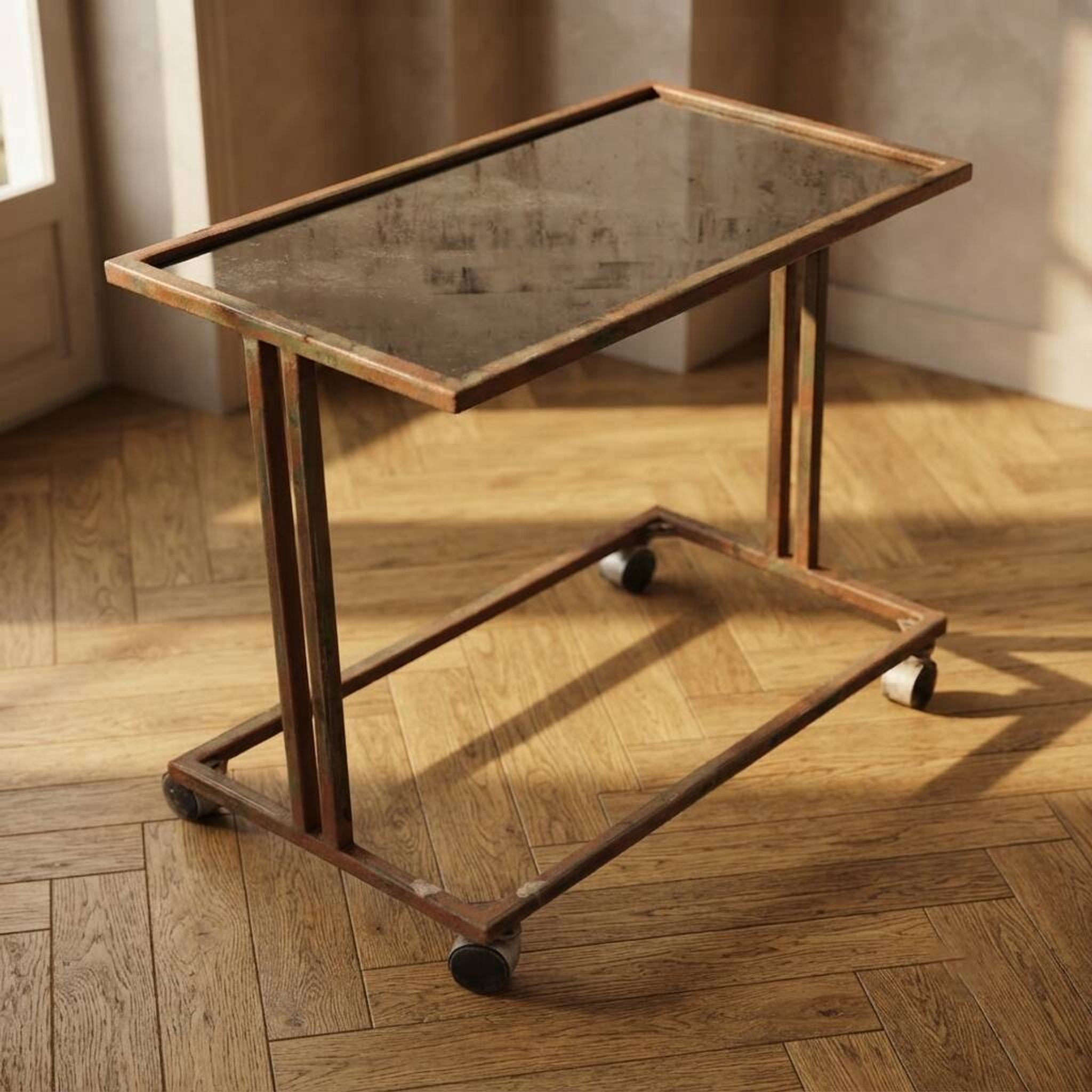 Czechoslovak vintage serving trolley on wheels, mid-century bar cart, 1970s