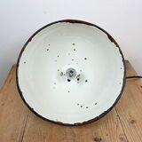 Industrial White Grey Enamel Factory Lamp with Cast Iron Top, 1960s