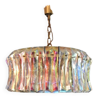 Venini chandelier iridescent murano glass and brass, Italy 1950