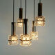 1960s mid century PENDANT LIGHT 5-light cascading lamp faceted glass and chrome