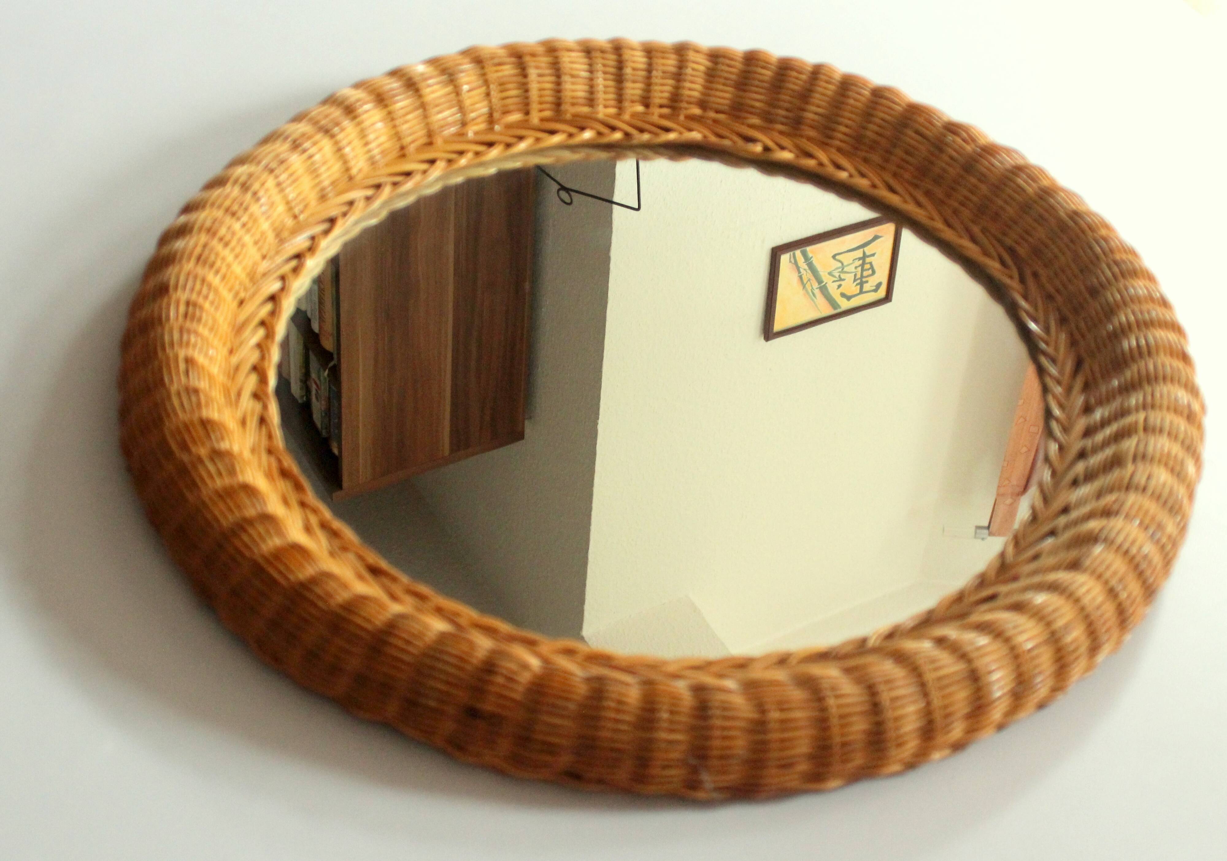 Round rattan (frame) wall mirror - Vintage