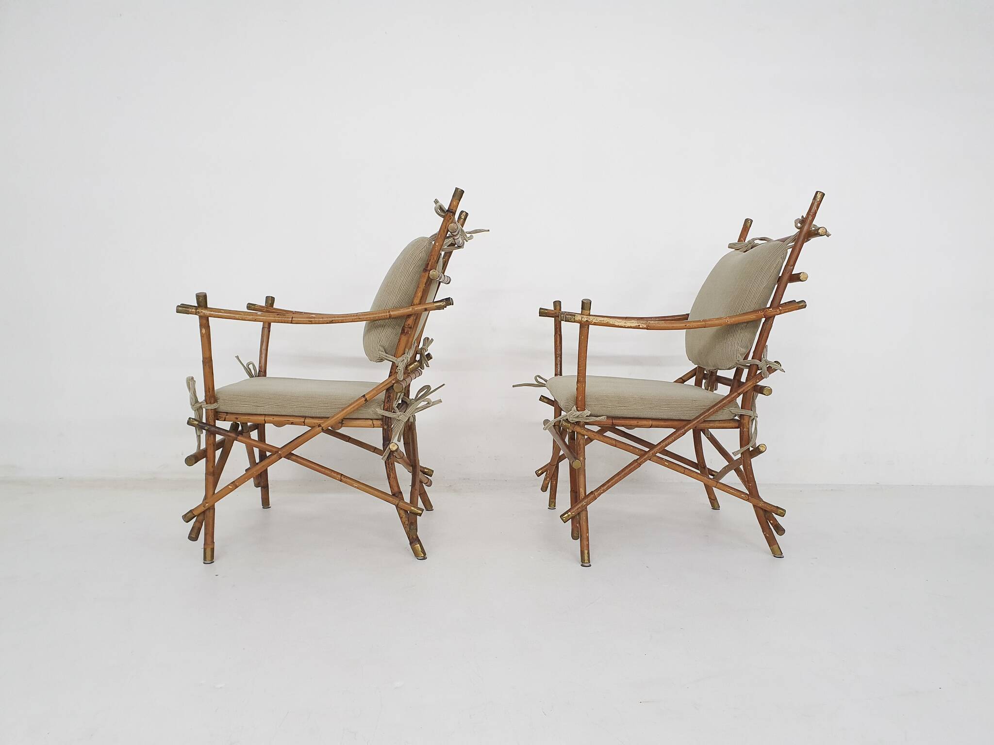 2 fauteuils en bambou, Italie, années 1960