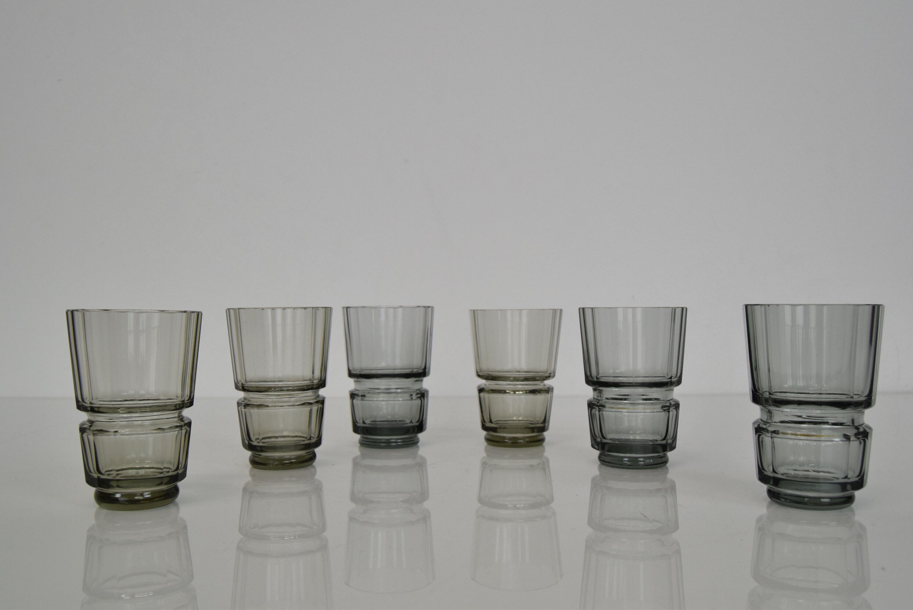 Art deco Glass Carafe with six glasses,Bohemia,1930's.