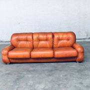 Mid-Century Modern Italian Leather 3 Seat Sofa, 1970s