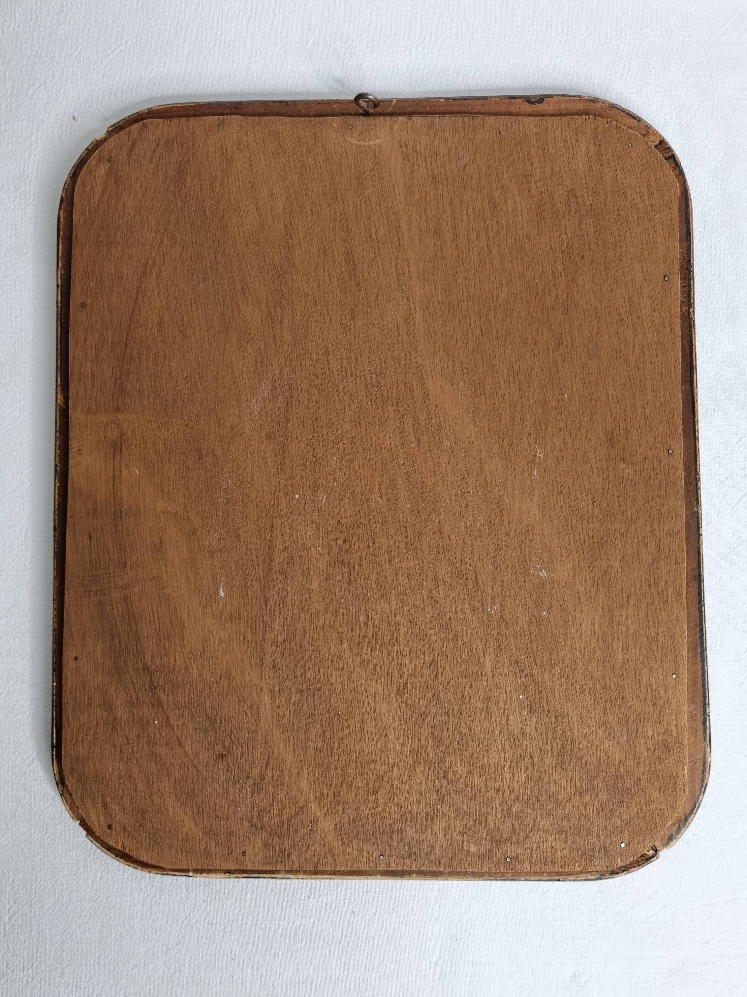 Antique Louis-Philippe mirror, rounded corners, imitation wood, 30 x 37 cm