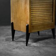 Vintage Industrial Danish Roller Shutter Brown Oak Cabinet with Drawers