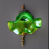 Green glass tulip brass wall sconce light