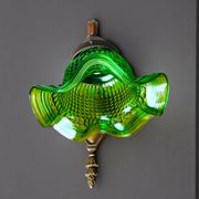 Green glass tulip brass wall sconce light
