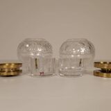 Pair of solid clear crystal candlesticks in modern Scandinavian style Orrefors Sweden