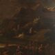 Old painting of a preaching scene, oil on canvas, 18th century.