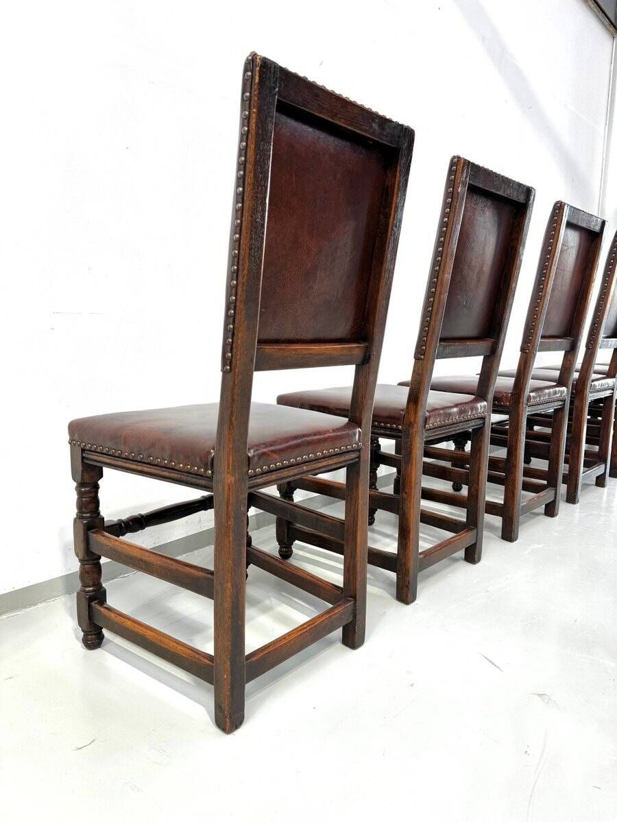 Vintage Handmade French Chairs in Leather & Oak, 1970s.