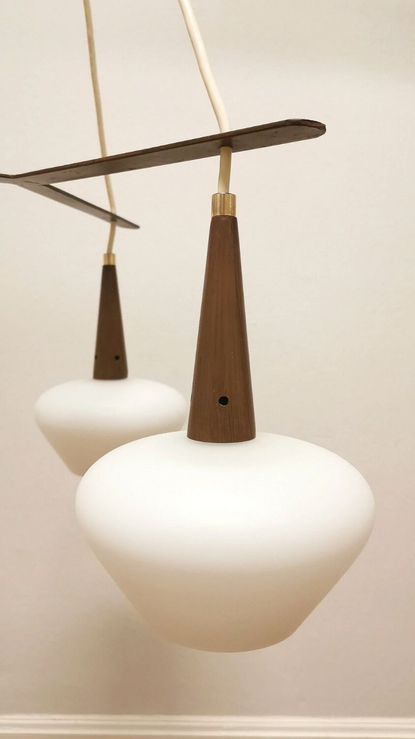Scandinavian metal and opaline glass pendant lamp, 1950