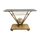 Travertine console from Fournier Paris over glass