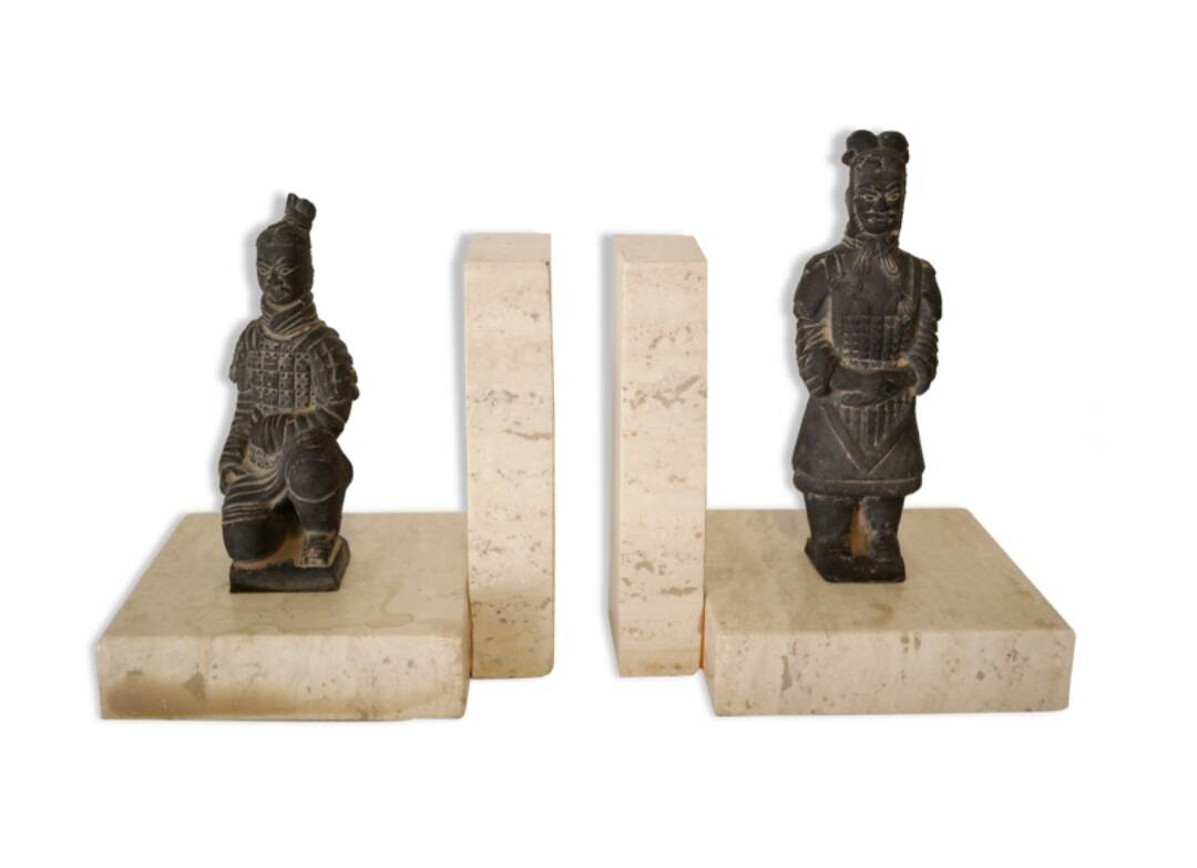 Paire de serre-livres vintage en travertin