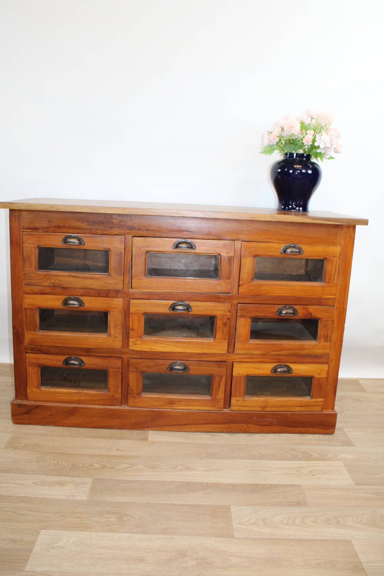9-drawer chestnut seed cabinet, France 1960