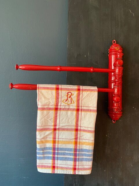 Antique wooden wall towel holder turned nineteenth