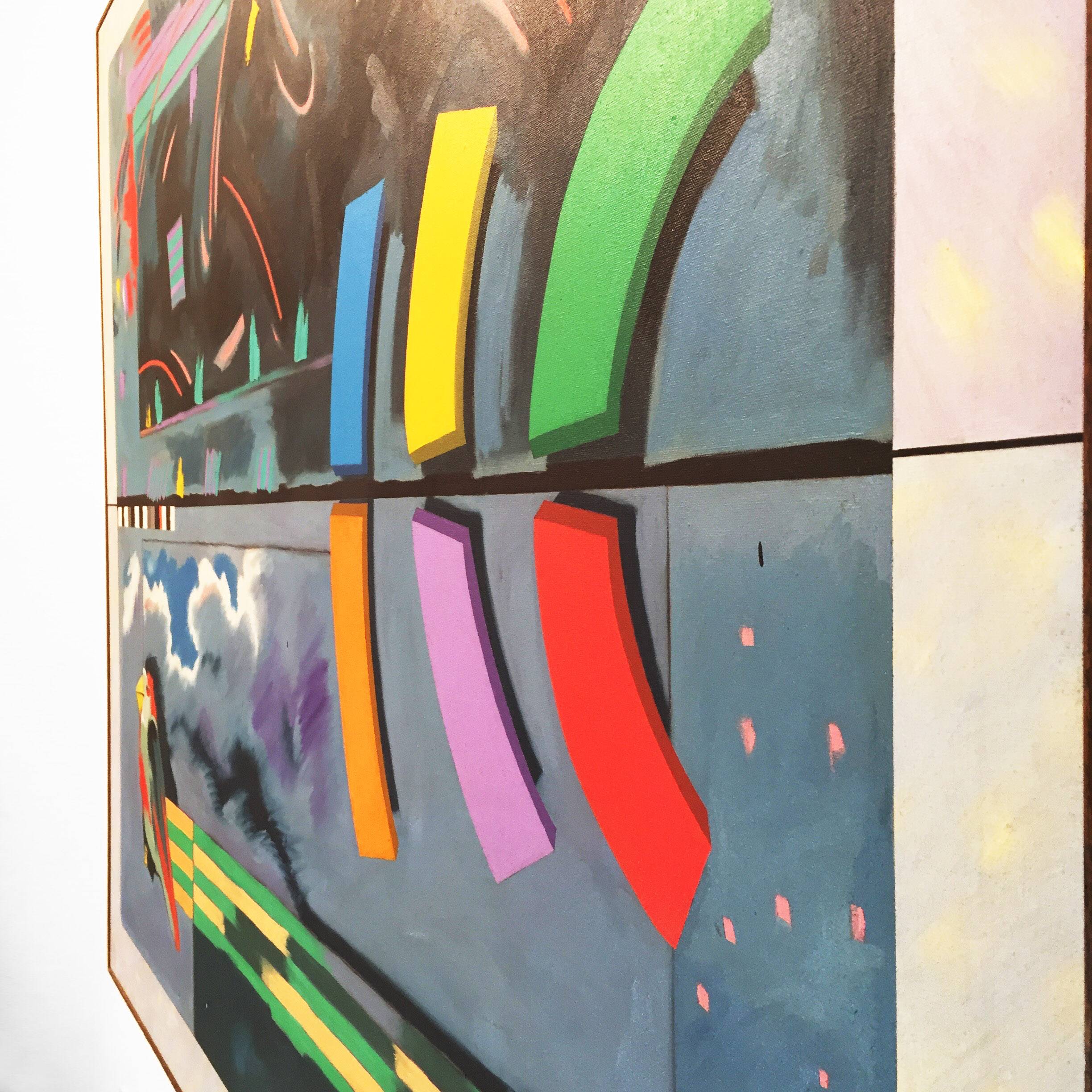 Richard Frank 'Wise Bird Strategy' Painting, Oil On Canvas 1980 Exotic Postmodern Miami