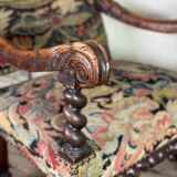 Carved walnut and tapestry armchair, late 17th century