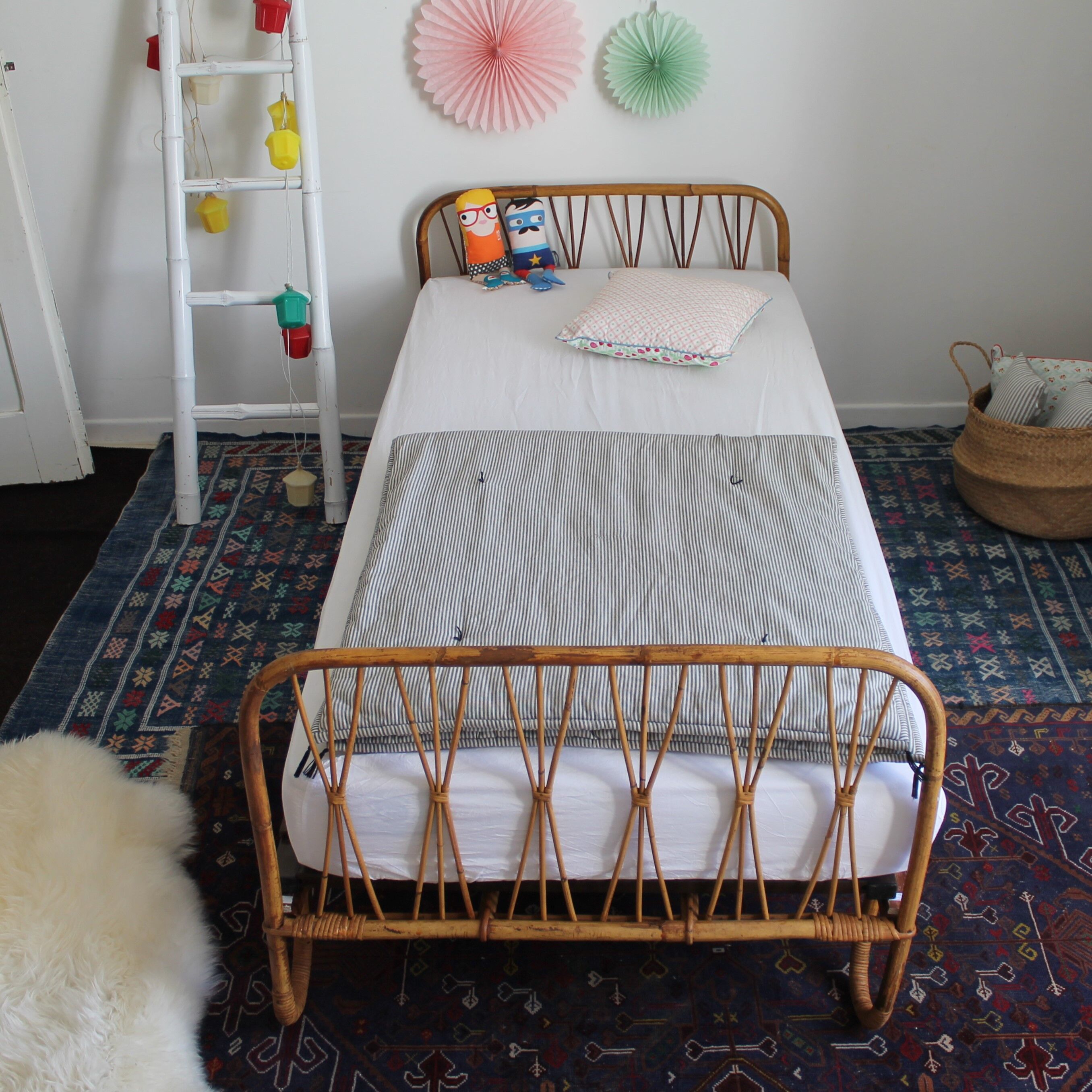Rattan bed & vintage bamboo