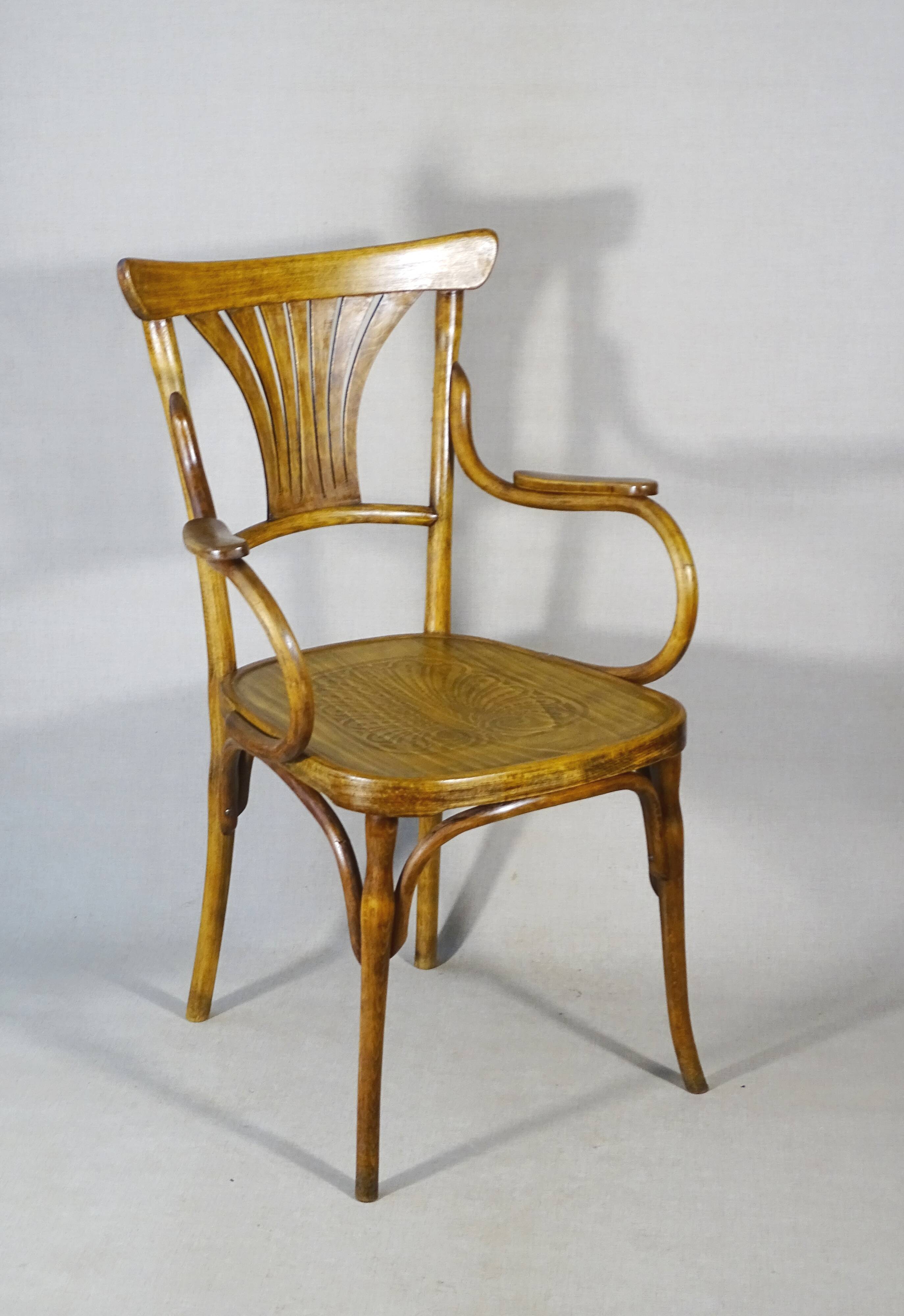 KOHN armchair N°196, circa 1905, bistro wood seat