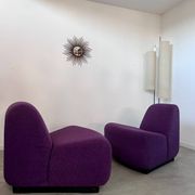 Lot 2 low chairs Space Age design from the 70s purple fabric vintage armchair