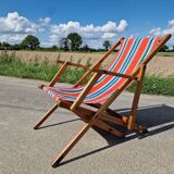 Chaise longue transat chilienne vintage avec repose pied
