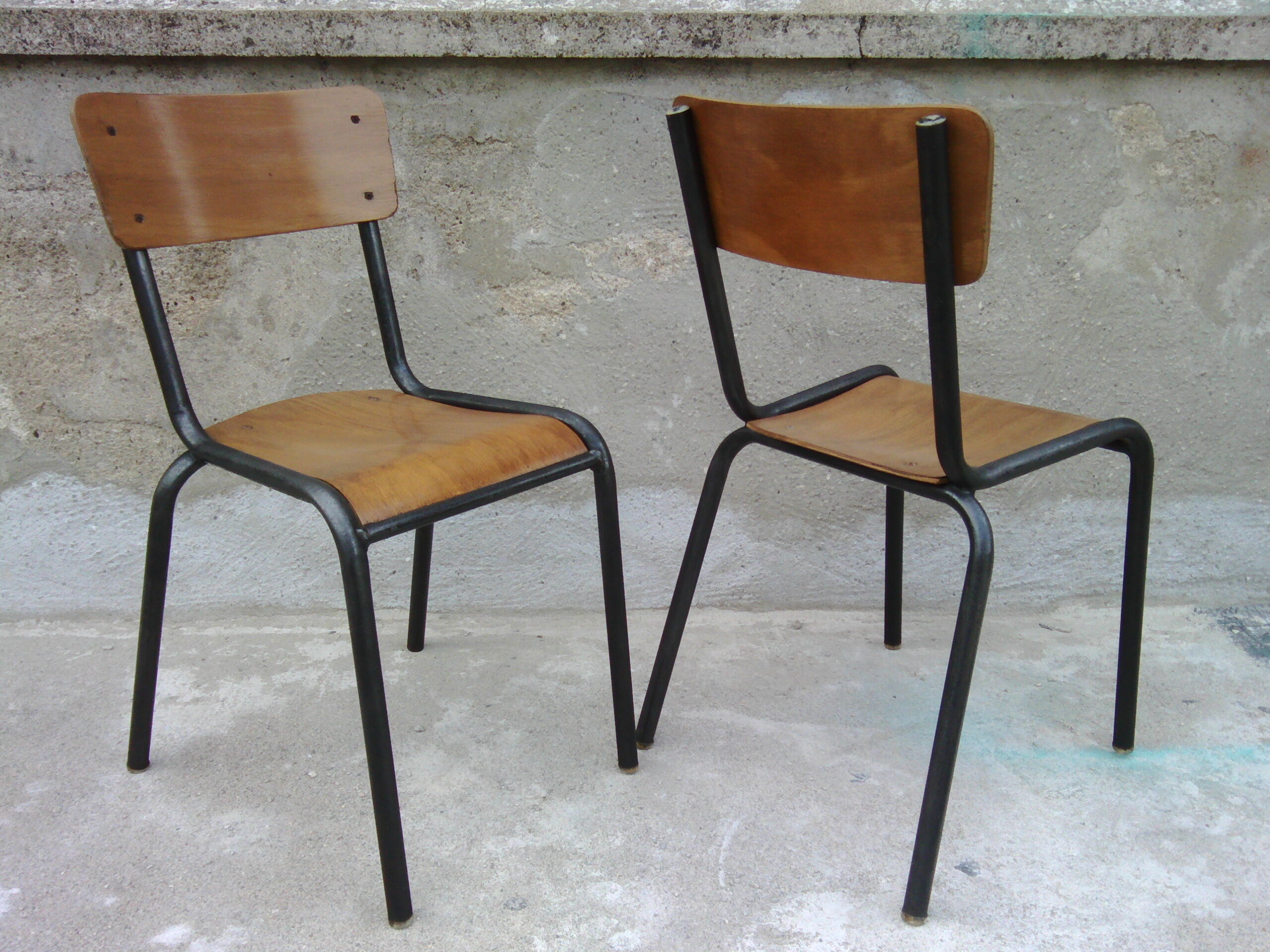 Two vintage school chairs