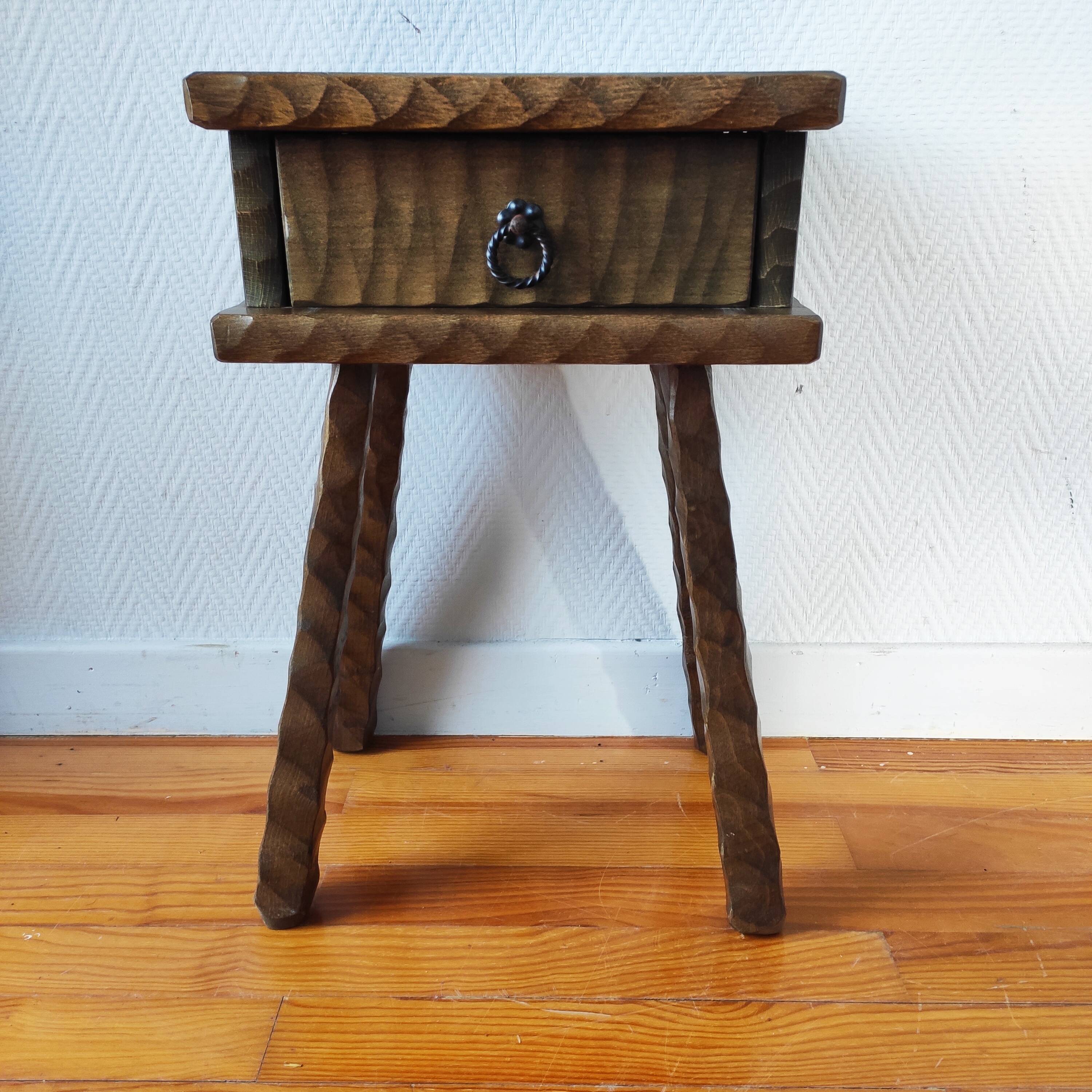 Vintage brutalist bedside table 1950 side table