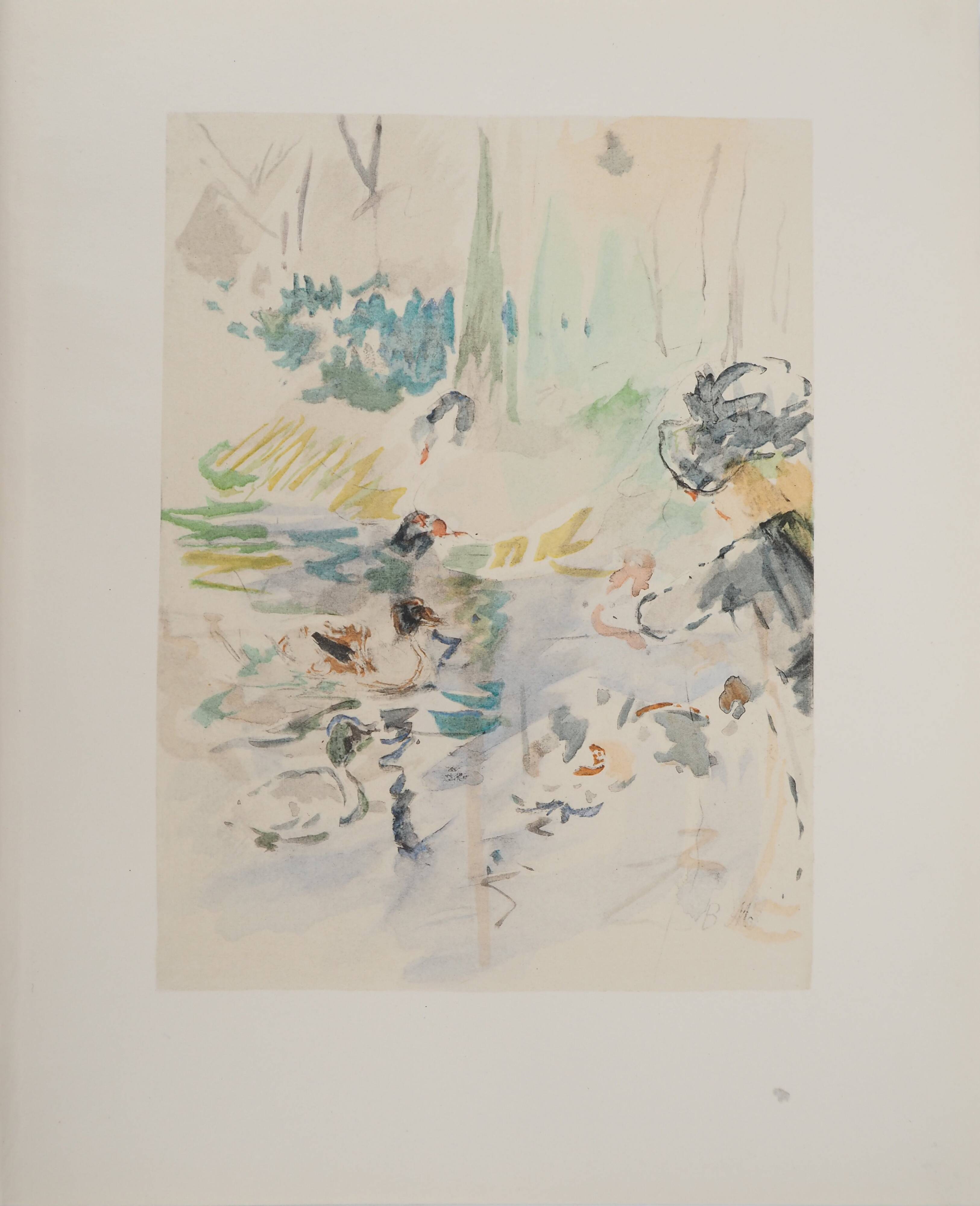 Berthe Morisot: Little girl feeding ducks, signed lithograph