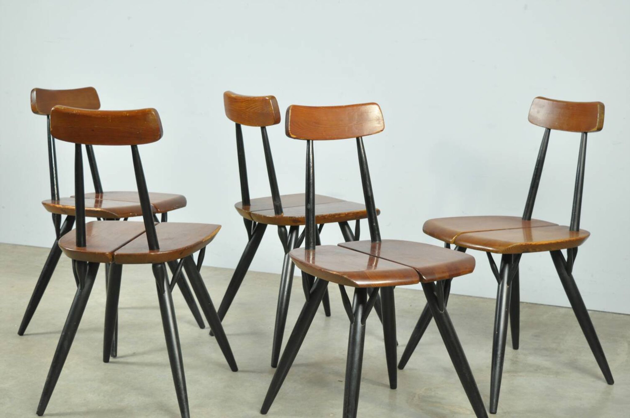 🟡 PIRKKA dining table chairs, Ilmari Tapiovaara, Laukaan Puu, Finland 1950