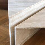 Table basse triangle travertin up & up vintage 1970 Italie