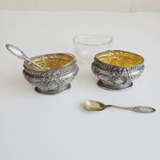 1900. Paire de salerons argent et vermeil